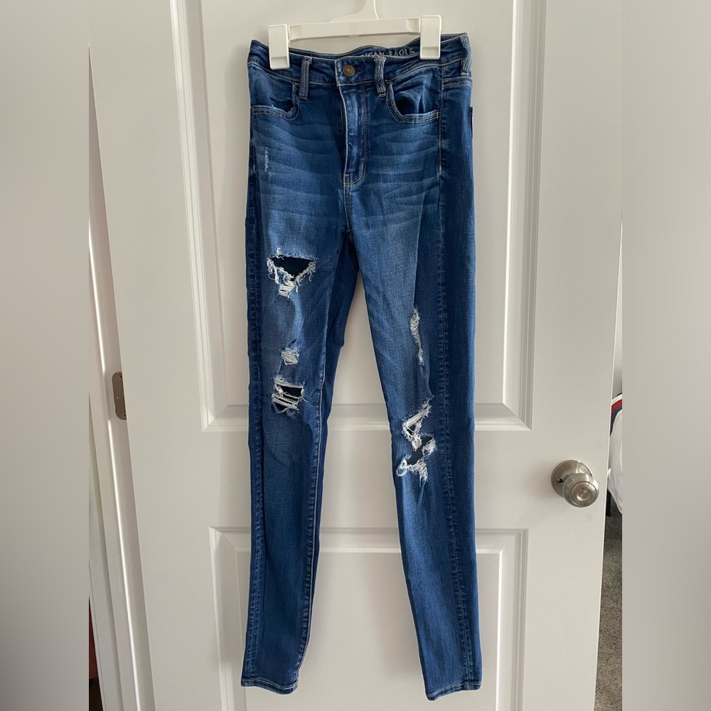 Extra Long American Eagle Outfitters Ripped Blue Skinny Jeans